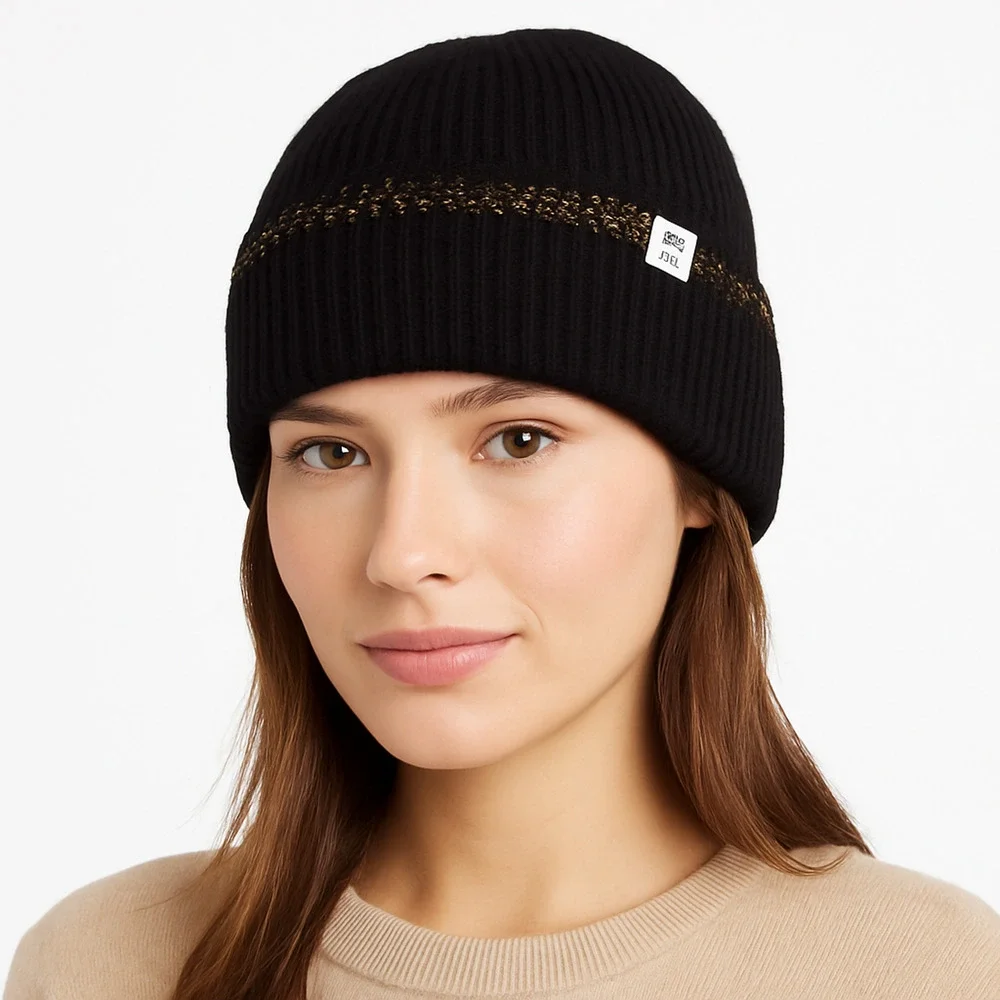 NWT BP Black Metallic Thread Oversized Cuff Beanie – One Size